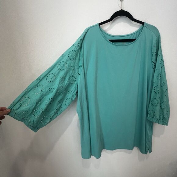 Belle By Kim Gravel Triple Luxe Knit 3/4 Eyelet Sleeve Top Sz 4x - Picture 3 of 8